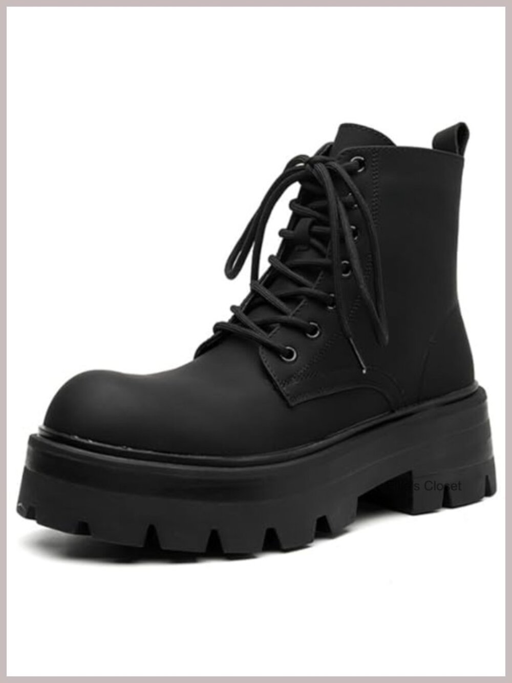 Leather Lace-up Platform Combat Boots Side Zipper Chunky Heel Lug Sole Ankle